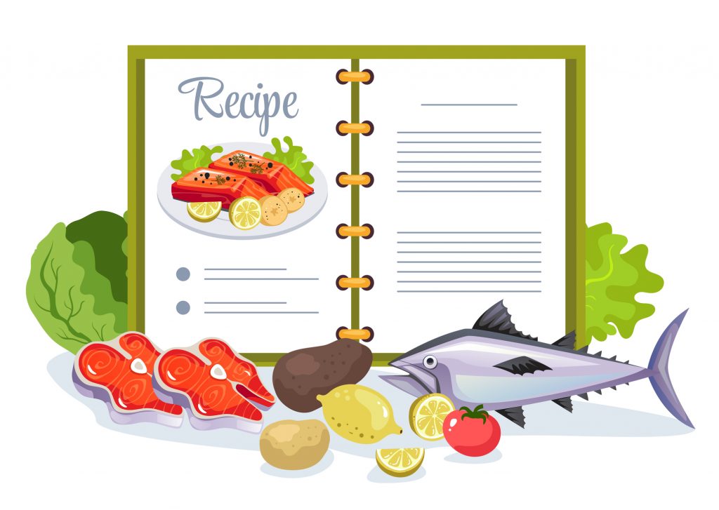 book cook food cookbook recipe ingredients composition concept. vector graphic design illustration